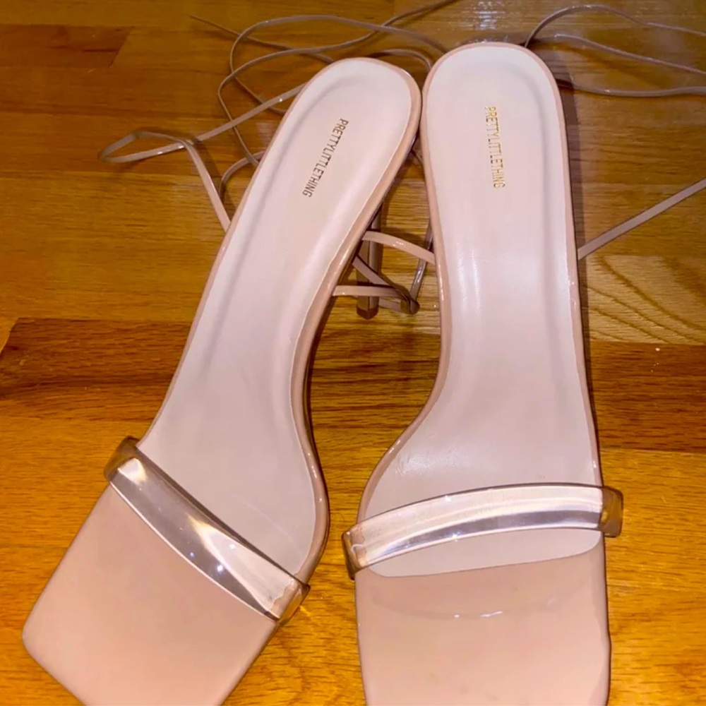 Nude lace up heeled sandals from PLT